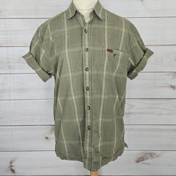Carhartt Short Sleeve Cotton Utility Work Shirt in Sage Green Stripe Size Medium - Picture 2 of 10